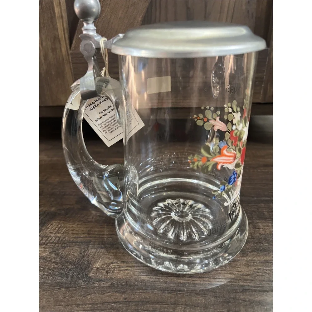 Vintage Joska German Crystal Beer Stein Pewter Lid Mug Villa Flora NWT 1986‎